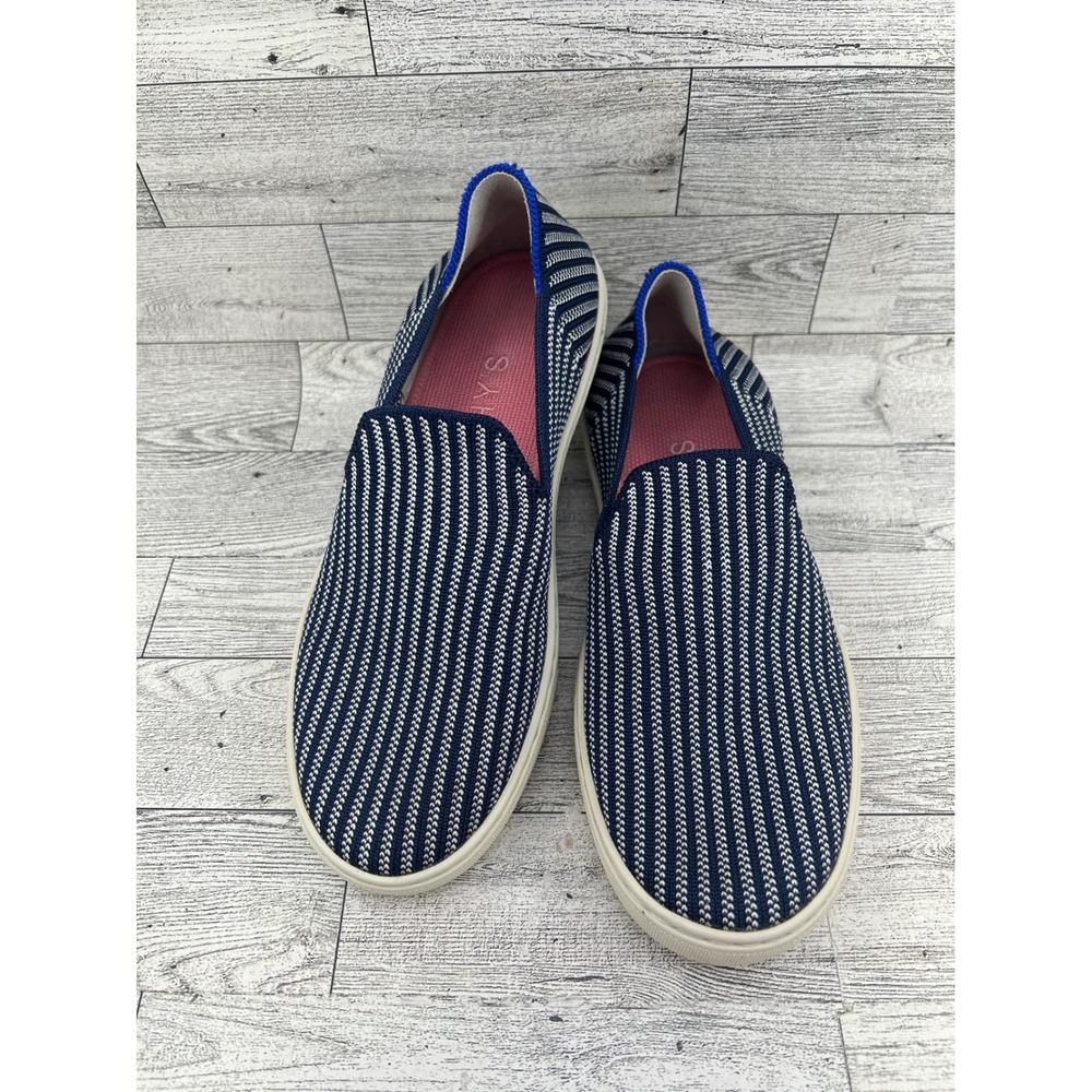 Rothys The Sneaker Navy White Nautical Stripe Slip On Shoes Womens 5.5